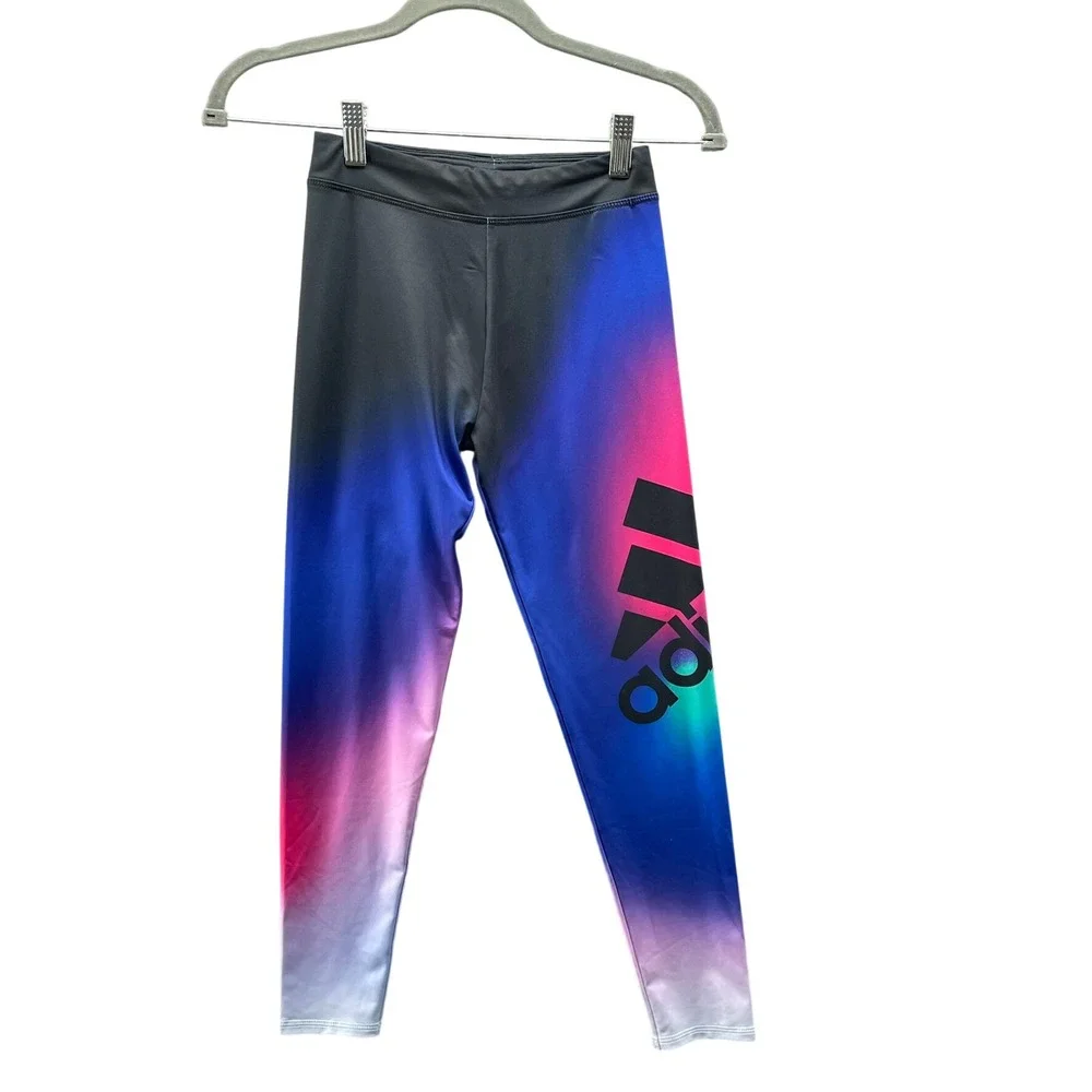 Adidas‎ Girls 10-12 (M) Full Length Leggings Active Ombre Multicolor Blue Pink